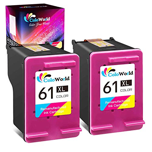 ColoWorld Remanufactured Ink Cartridges Replacement for HP 61XL 61 XL for Envy 4500 4502 5534 5535 DeskJet 2512 3510 2542 2540 2544 3000 3050a 3052a 1055 2548 OfficeJet 4630 4632 Printer ( 2 Color )