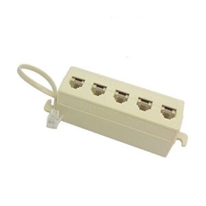 gfortun beige rj11 6p4c male to 5 female outlet ports socket telephone phone cable line splitter adapter (1 pack)