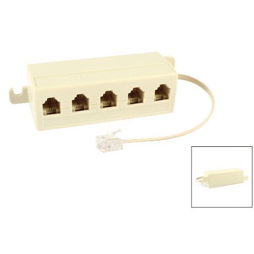 GFORTUN Beige RJ11 6P4C Male to 5 Female Outlet Ports Socket Telephone Phone Cable Line Splitter Adapter (1 Pack)