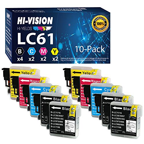 HI-VISION HI-YIELDS Compatible LC-61 LC61 Ink Cartridges Replacement for Brother MFC-490CW MFC-495CW MFC-J410W MFC-J615W MFC-6490CW MFC-6890CDW, (4 Black, 2 Cyan, 2 Yellow, 2 Magenta, 10-Pack)