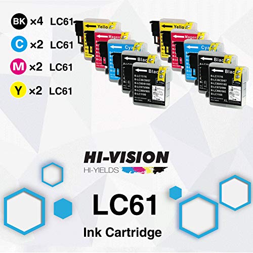HI-VISION HI-YIELDS Compatible LC-61 LC61 Ink Cartridges Replacement for Brother MFC-490CW MFC-495CW MFC-J410W MFC-J615W MFC-6490CW MFC-6890CDW, (4 Black, 2 Cyan, 2 Yellow, 2 Magenta, 10-Pack)