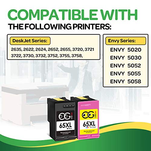 CHINGER Remanufactured Ink Cartridge Replacement for HP 65XL 65 XL for HP Deskjet 3755 3758 2655 2652 2624 2622 3720 3722 3752 Envy 5055 5052 5058 AMP 100 Printer (1 Black, 1 Tri-Color)