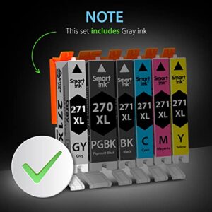 Smart Ink Compatible Ink Cartridge Replacement for Canon Pixma PGI 270XL 270 XL CLI 271 271XL (PGBK&BK/C/M/Y/GY 6 Pack Combo) to use with MG7720 TS9020 TS8020