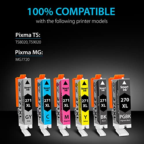 Smart Ink Compatible Ink Cartridge Replacement for Canon Pixma PGI 270XL 270 XL CLI 271 271XL (PGBK&BK/C/M/Y/GY 6 Pack Combo) to use with MG7720 TS9020 TS8020