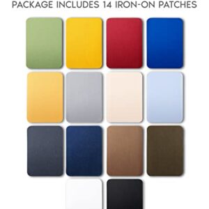 ZEFFFKA Premium Quality Fabric Iron-on Patches Inside & Outside Durable 100% Cotton Blue Gray Beige Brown Yellow Red Green Repair Decorating Kit 14 Pieces Size 3" by 4-1/4" (7.5 cm x 10.5 cm)