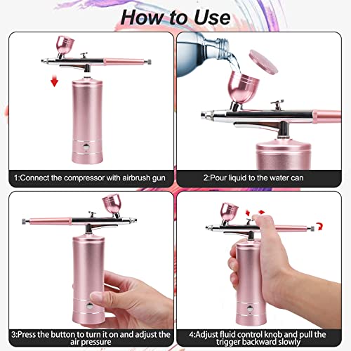 Airbrush-Kit Rechargeable Cordless Airbrush Compressor - Auto Handheld Airbrush Gun, Airbrush Set Portable Wireless Air Brush for Barber, Nail Art, Cake Decor, Makeup, Model Painting