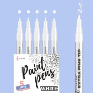 white paint pen for rock painting, stone, ceramic, glass, wood, tire, fabric, metal, canvas. set of 5 acrylic paint white marker water-based extra-fine tip