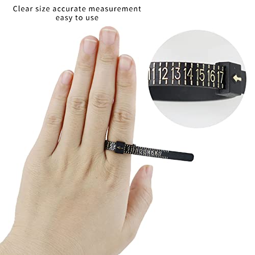 1 Pack US Ring Sizer Measuring Gauge, 1-17 US Rings Size, Plastic Finger Sizing Measure Tool, Reusable, Black