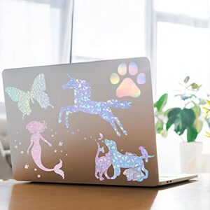 36 Sheets Holographic Sticker Paper Clear A4 Vinyl Sticker Paper Self-Adhesive Waterproof Transparent Film with Gem Spot Rainbow Star Patterns, 11.7 x 8.3 Inch (Gem, Dot, Colorful, Star)