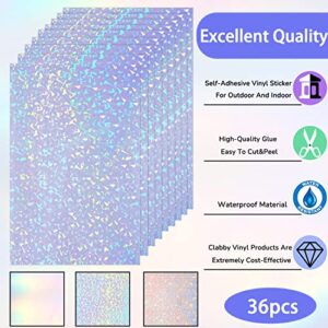 36 Sheets Holographic Sticker Paper Clear A4 Vinyl Sticker Paper Self-Adhesive Waterproof Transparent Film with Gem Spot Rainbow Star Patterns, 11.7 x 8.3 Inch (Gem, Dot, Colorful, Star)