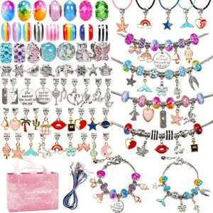 amazing time 130 pieces diy charm bracelet making kit including jewelry beads, snake chains for girls teens age 8-12 unicorn mermaid gifts christmas stocking stuffer