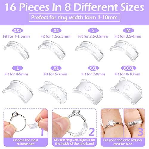 100 Pcs Ring Size Adjuster with Ring Size Measuring Tool for Loose Rings, Plug-in Invisible Ring Spiral Silicone Tightener EVA Foam Ring Size Adjuster Set with Polishing Cloth Fit Any Rings Sizes.