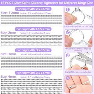 100 Pcs Ring Size Adjuster with Ring Size Measuring Tool for Loose Rings, Plug-in Invisible Ring Spiral Silicone Tightener EVA Foam Ring Size Adjuster Set with Polishing Cloth Fit Any Rings Sizes.