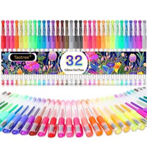 glitter gel pens, 32-color neon glitter pens fine tip art markers set 40% more ink colored gel pens for adult coloring book, drawing, doodling, scrapbook, journaling, sparkle gel pen gift for kids
