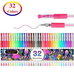 Glitter Gel Pens, 32-Color Neon Glitter Pens Fine Tip Art Markers Set 40% More Ink Colored Gel Pens for Adult Coloring Book, Drawing, Doodling, Scrapbook, Journaling, Sparkle Gel Pen Gift for Kids