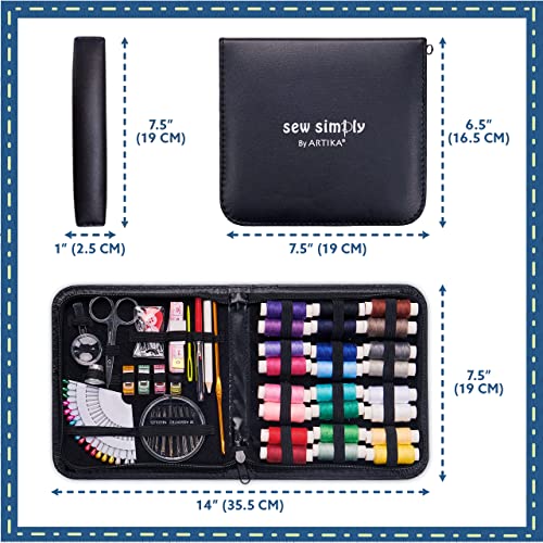 ﻿﻿ARTIKA Sewing Kit for Adults and Kids - Small Beginner Set w/ Multicolor Thread, Needles, Scissors, Thimble & Clips - Emergency Repair and Travel Kits - Sewing Accessories and Supplies