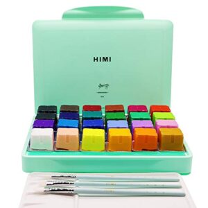 HIMI Gouache Paint Set, 24 Colors x 30ml/1oz with 3 Brushes & a Palette, Unique Jelly Cup Design, Non-Toxic, Guache Paint for Canvas Watercolor Paper - Perfect for Beginners, Students, Artists(Green)