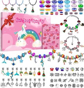 charm bracelet making kit, gionlion 150 pcs jewelry making supplies including european beads charm pendants snake chains, unicorn gifts set for teen girls arts and crafts for kids ages 5 6 7 8 9 10-12