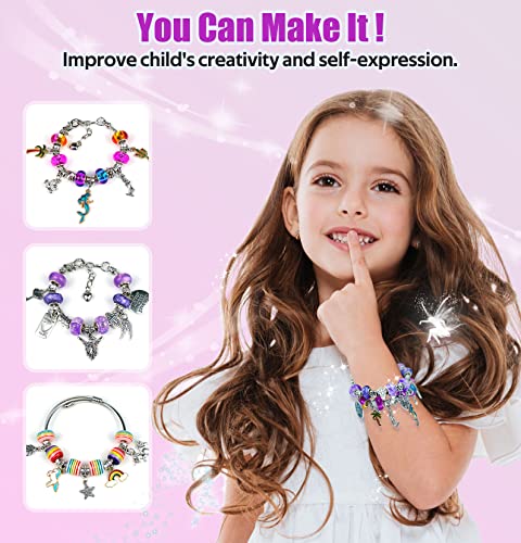 Charm Bracelet Making Kit, Gionlion 150 Pcs Jewelry Making Supplies Including European Beads Charm Pendants Snake Chains, Unicorn Gifts Set for Teen Girls Arts and Crafts for Kids Ages 5 6 7 8 9 10-12