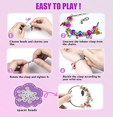 Charm Bracelet Making Kit, Gionlion 150 Pcs Jewelry Making Supplies Including European Beads Charm Pendants Snake Chains, Unicorn Gifts Set for Teen Girls Arts and Crafts for Kids Ages 5 6 7 8 9 10-12