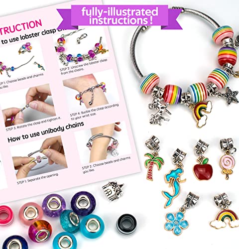 Charm Bracelet Making Kit, Gionlion 150 Pcs Jewelry Making Supplies Including European Beads Charm Pendants Snake Chains, Unicorn Gifts Set for Teen Girls Arts and Crafts for Kids Ages 5 6 7 8 9 10-12