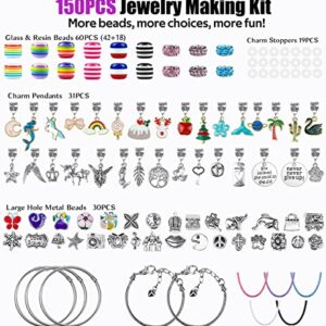 Charm Bracelet Making Kit, Gionlion 150 Pcs Jewelry Making Supplies Including European Beads Charm Pendants Snake Chains, Unicorn Gifts Set for Teen Girls Arts and Crafts for Kids Ages 5 6 7 8 9 10-12