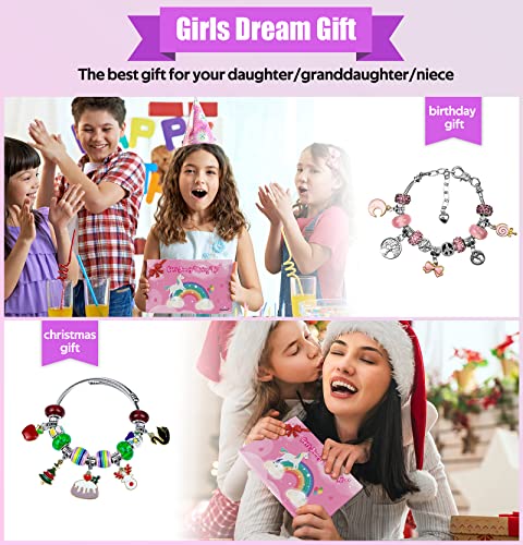 Charm Bracelet Making Kit, Gionlion 150 Pcs Jewelry Making Supplies Including European Beads Charm Pendants Snake Chains, Unicorn Gifts Set for Teen Girls Arts and Crafts for Kids Ages 5 6 7 8 9 10-12