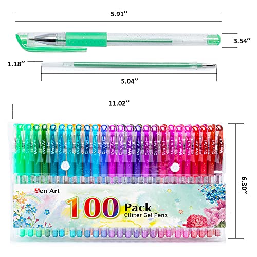 Glitter Gel Pens, 100 Color Glitter Pen Set for Making Cards, 30% More Ink Neon Glitter Gel Marker for Adult Coloring Books, Journaling Crafting Doodling Drawing