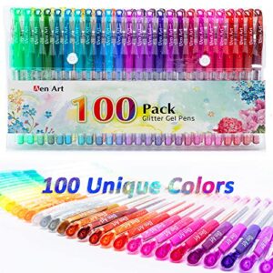 Glitter Gel Pens, 100 Color Glitter Pen Set for Making Cards, 30% More Ink Neon Glitter Gel Marker for Adult Coloring Books, Journaling Crafting Doodling Drawing