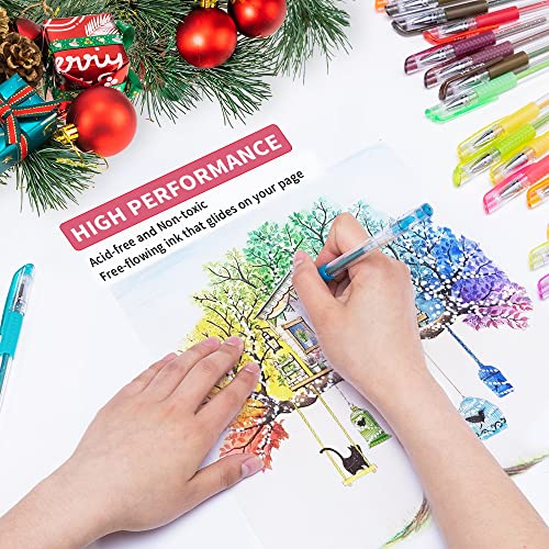 Glitter Gel Pens, 100 Color Glitter Pen Set for Making Cards, 30% More Ink Neon Glitter Gel Marker for Adult Coloring Books, Journaling Crafting Doodling Drawing