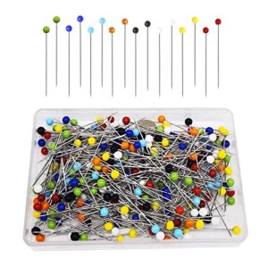 urmspst sewing pins, 250pcs straight pins 1.5 in quilting pins with colored ball glass head for fabric, jewelry diy, craft and sewing project(corlorful)