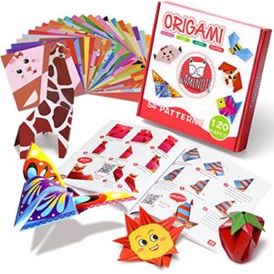 gamenote colorful origami kit for kids 54 projects 120 double sided origami paper 12 sheets practice papers instructional origami book origami gift for kids ages 4-12 adult beginners training craft