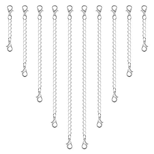 Anezus 10Pcs Necklace Extenders, Jewelry Extenders for Necklaces, Silver Bracelet Extender, Chain Extenders for Necklace, Bracelet and Jewelry Making (Assorted Sizes)