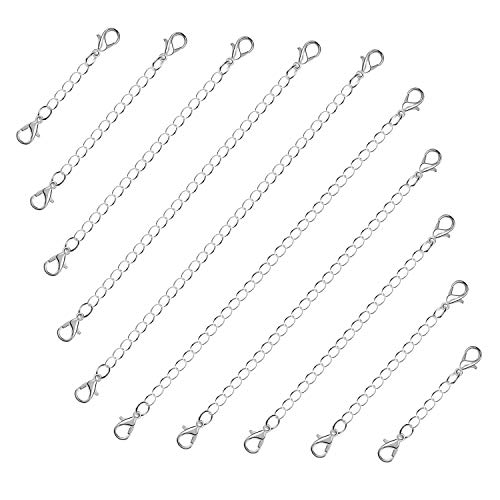 Anezus 10Pcs Necklace Extenders, Jewelry Extenders for Necklaces, Silver Bracelet Extender, Chain Extenders for Necklace, Bracelet and Jewelry Making (Assorted Sizes)