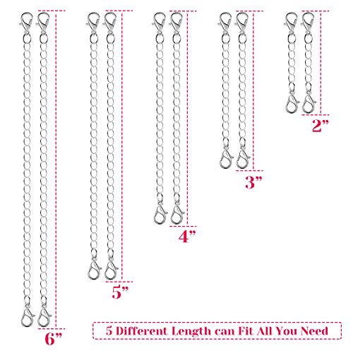 Anezus 10Pcs Necklace Extenders, Jewelry Extenders for Necklaces, Silver Bracelet Extender, Chain Extenders for Necklace, Bracelet and Jewelry Making (Assorted Sizes)