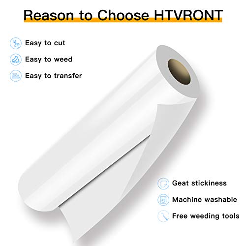 HTVRONT HTV Vinyl Rolls Heat Transfer Vinyl - 12" x 35ft White HTV Vinyl for Shirts, Iron on Vinyl for Cricut & Cameo - Easy to Cut & Weed for Heat Vinyl Design (White)