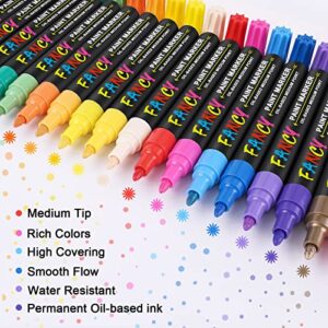 IVSUN Paint Pens Paint Markers, 20 Colors Oil-Based Waterproof Paint Marker Pen Set, Never Fade Quick Dry and Permanent, Works on Rocks Painting, Wood, Fabric, Plastic, Canvas, Glass, Mugs, DIY Craft