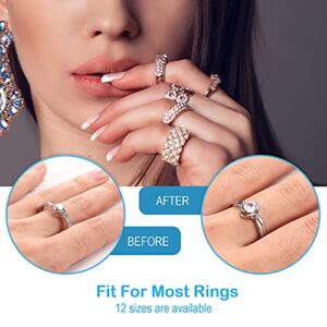 Ring Size Adjusters Set for Loosing Rings in 2 Styles, 12 Sizes, Ring Size Reducer Spacer Ring Guard Ring Resizer Tightener with Ring Sizer Measuring Belt, Jewelry Cloth and Organizer (16 Pieces)