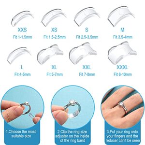 Ring Size Adjusters Set for Loosing Rings in 2 Styles, 12 Sizes, Ring Size Reducer Spacer Ring Guard Ring Resizer Tightener with Ring Sizer Measuring Belt, Jewelry Cloth and Organizer (16 Pieces)