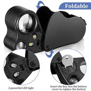 2 Pieces Jewelers Loupe 30X 60X 90X Illuminated Jewelers Eye Loupe Magnifier Jewelry Magnifying Glass Loop with UV Black Light and Bright LED Light for Jewelry Diamond Gem Coin Stamp Rock (Black)