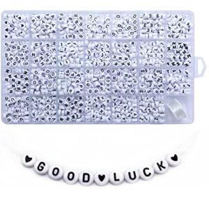 amaney 1400 pieces 4x7mm white round acrylic alphabet letter beads a-z heart pattern beads and crystal line for jewelry making bracelets necklaces key chains