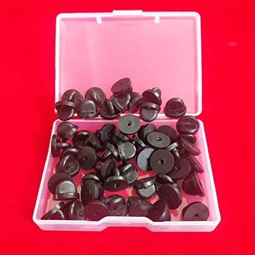 Lapel Pin Backings,Butterfly Clutch Pin Backings PVC Rubber Pin Backs Pin Keepers for Replacement Uniform Badge (Black, Pack of 50)