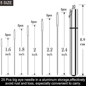KYUEWRT 25 Large Eye Embroidery Needles-5 Sizes Big Eye Hand Sewing Needles in Aluminum Storage Tube
