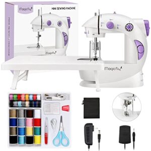 magicfly mini sewing machine for beginner, dual speed portable sewing machine machine with extension table, light, sewing kit for household, travel