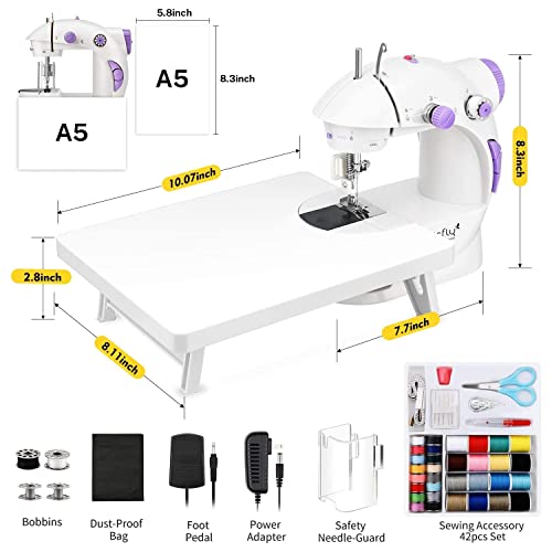 Magicfly Mini Sewing Machine for Beginner, Dual Speed Portable Sewing Machine Machine with Extension Table, Light, Sewing Kit for Household, Travel