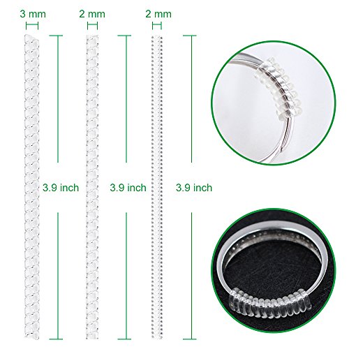 Anpro 15 Pack Ring Size Adjuster- with 3 Sizes Clear Ring Sizer Resizer Fit for Loose Rings-Spiral Silicone Tightener Set with Polishing Cloth(Please See The Below Picture for The Steps)