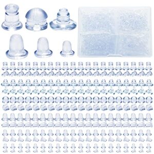 silicone earring backs, clear earring backings with box, earring safety back pads backstops stopper, 6 different shapes soft earring backs replacements (600pcs/300pairs)