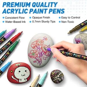 Acrylic Paint Pens Paint Markers Set of 18: Fine Point Paint Pens for Rock Painting Glass Wood Ceramic Fabric Metal Canvas Easter Eggs Pumpkin Kit, Drawing Art Crafts for Adults Scrapbooking Supplies