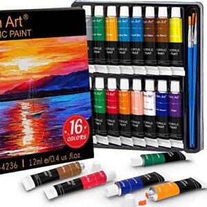 acrylic paint set, aen art 16 colors painting supplies for canvas wood fabric ceramic crafts, non toxic&rich pigments for beginners