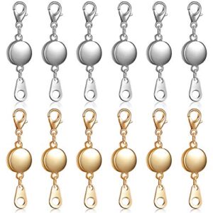 12 pieces locking magnetic jewelry clasp round necklace clasp closures bracelet extender for jewelry making (gold, silver)